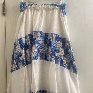Floral Patchwork Maxi Skirt in Blue and White